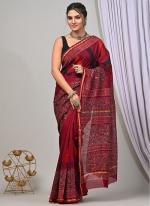 Chanderi Silk Red Casual Wear Printed Saree